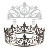 Set De 2 Coronas De Metal Cristal Rey Reina Novios Disfraz