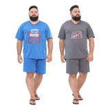 Kit Com 2 Pijamas Masculino Verão Plus Size Meia Manga