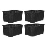 Set De 4 Cajas Organizadoras Simil Rattan Canastos Plasticos