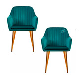 Set 2 Sillas Tapizadas Acolchadas Patas Doradas Terciopelo Color De La Estructura De La Silla Dorado Color Del Asiento Verde Diseño De La Tela Lineas Acolchadas