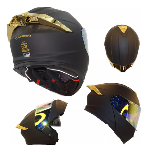 Casco Para Moto Kov Taff Drako  Negro Mate Y Dorado Mate  Thunder Talla L (59-60cm) 