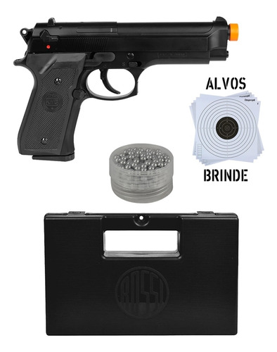 Pistola Pressao Airsoft Mola M92 + Esferas Alumínio + Case