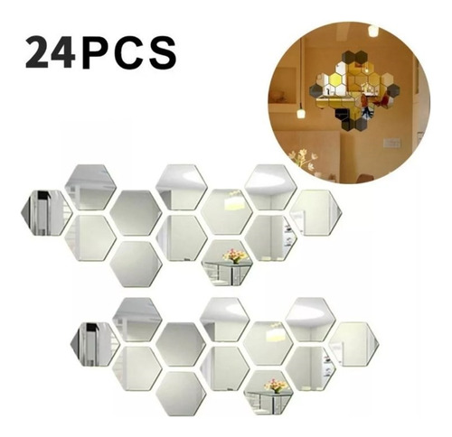 Adhesivo De Pared Hexagonal De Espejo Acrílico De 24  Piezas