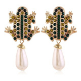  Elegantes Aretes Largos De  Rana Con  Perla