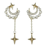 Oferta! Joyas Aros Luna Estrella Con Cristales Baño Oro 18kt