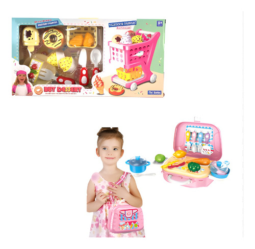 Cocina Juguete Para Niña + Set Juguete Coche Compras Postres