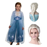 Disfraz Elsa Vestido Con Capa + Peluca Frozen 2 Cotillon