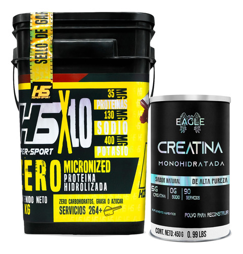 Proteína Whey Hidrolizada Zero Hs 10kg + Creatina 1 Kg Eagle