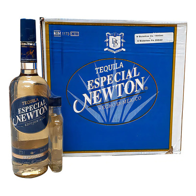 Caja Tequila Especial Newton Edición Azul 1l Con Pacha 200ml | Meses sin interés