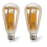 Lampara Filamento Led Edison 6w Calida Vidrio Dorado Pack X2