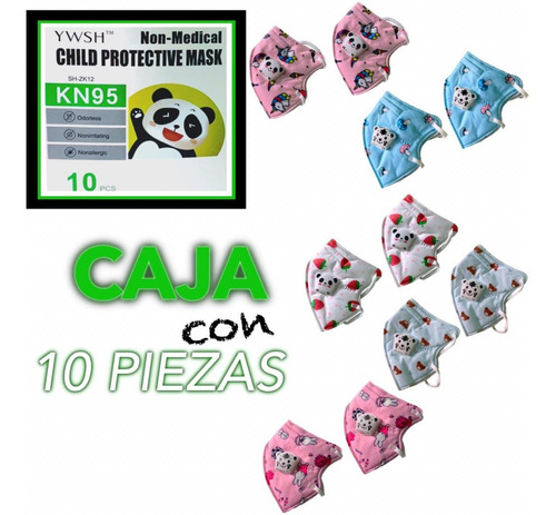 10 Pza Crubebocas Infantiles Kn95 Certificada Con Valvula 
