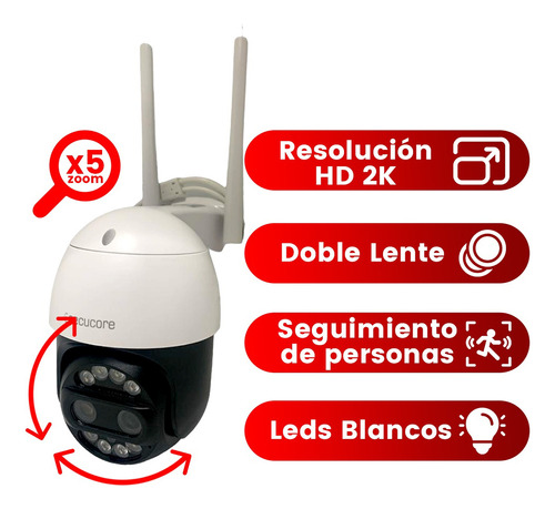 Doble Cámara Cctv Wifi Grabación Nube Audio 2 Vías Giratoria Secucore I790dzw