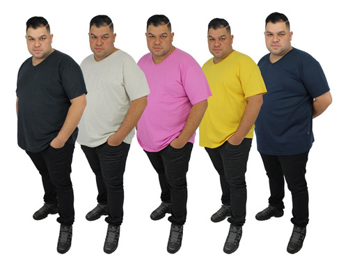 Kit 5 Gola V Camiseta Lisa Camisa Blusa Tamanho Plus Size