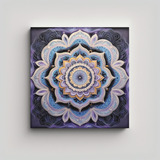 70x70cm Cuadro 3d Mandala Morado, Azul Y Amarillo Flores