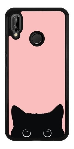 Funda Protector Para Huawei Gato Negro Fondo Rosa Cabeza N