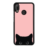 Funda Protector Para Huawei Gato Negro Fondo Rosa Cabeza N