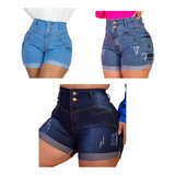 Kit 3 Short Jeans Plus Size Feminino Cintura Alta Sem Cinto