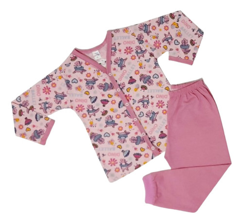 Pijama Infantil Menina - Manga Longa Com Botão 100% Algodão