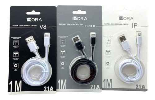 100 Cables 1hora 2.1a Blister Combinado Para iPhone V8 Tipoc