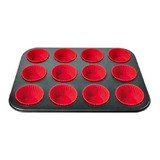 Forma Empada Com 12 Forminhas Silicone Anti-aderente 12 Cava