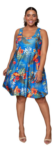 Vestido Plus Size Regata Alça Estampado Soltinho Ref: 101