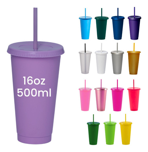 60 Vasos Con Popote Para Fiesta - Reutilizable De 16 Oz