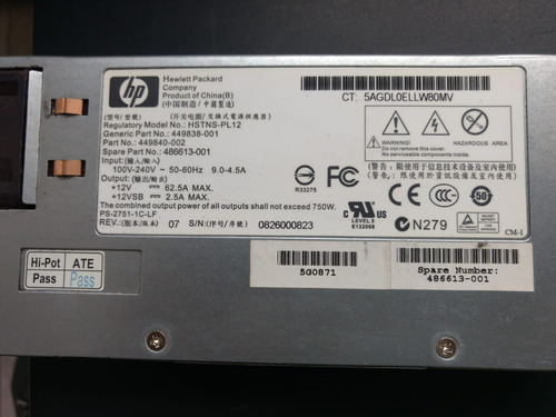 Fuente Hpe 750 Watts. # 449838-001