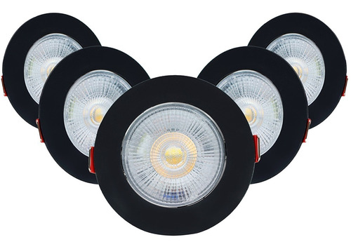 Kit 5 Spot Led Capa Preto 7w Direcionável Redondo Luz Forte