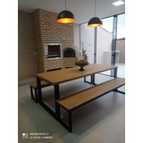 Mesa De Jantar Estilo Industrial Com Dois Bancos (1,80 X 90)