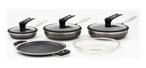 Batería De Cocina Acero Inoxidable 8 Piezas Negro Samurai