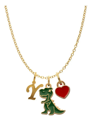 Collar Dinosaurio T-rex Corazón Cadena Acero Dije Inicial | Meses sin interés