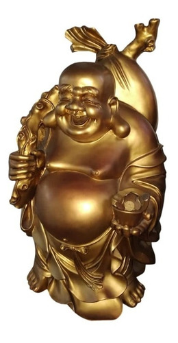 Estátua Buda Gordo Dourado Gg Frete Grátis 68 X 40 C 40 Cm