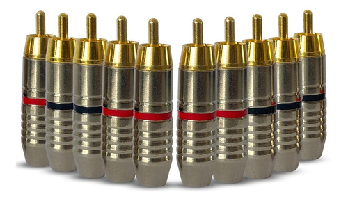 Kit Com 10 Conectores / Plugs Rca 6mm (ponta Banhada A Ouro)