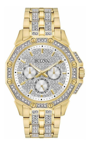 Bulova 98c126 Swarovski Crystal Pave Pulsera Reloj Para Homb Color De La Correa Dorado Color Del Bisel Dorado Color Del Fondo Dorado