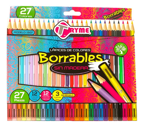 Colores Tryme Borrables Sin Madera 27 Piezas