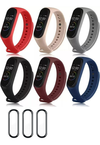 Correa Para Xiaomi Mi Band 5/6/7 6 Piezas +3 Micas Y