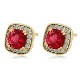 Aretes Oro 14k Lam Swarovski Rojo Regalo Broquel Mujer Moda