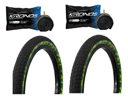 Dos Llantas Con Camaras 20 X 2.125 Camuflaje R-20 Bmx Cross Color Verde