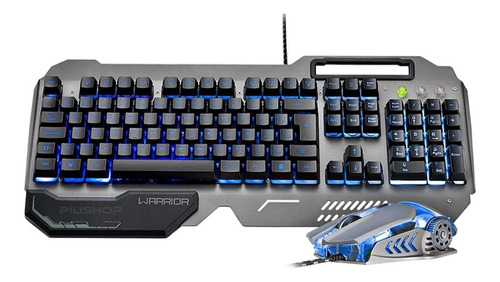 Teclado E Mouse Gamer Ergonômico Superfície Em Metal Warrior