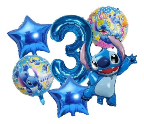 Set De 6 Globos De Stitch Con Número