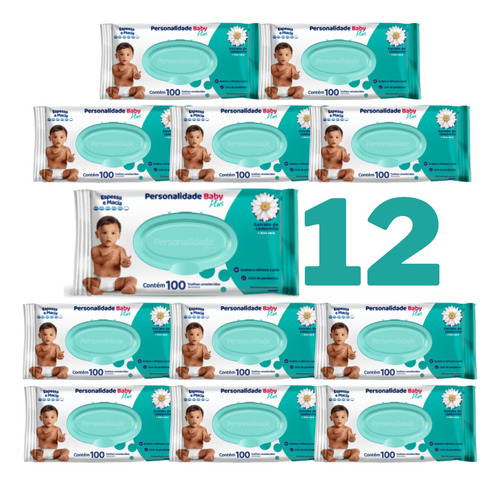 12 Pacotes Lenço Umedecido Personalidade Baby Plus Com Tampa