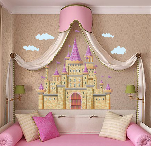 Vinilo Decorativo Infantil Castillo I04. Sticker Princesas Color Multicolor