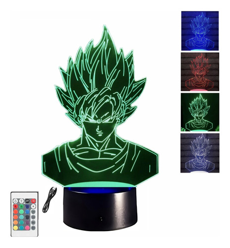 Lampara Led 3d Nocturna Goku Touch Control Remoto 