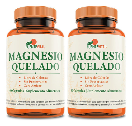 Magnesio Quelado - Capsulas 100% Vegetales - Pack X 2