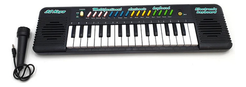 Teclado Musical Piano Organo De Juguete Microfono 32 Teclas Color Negro