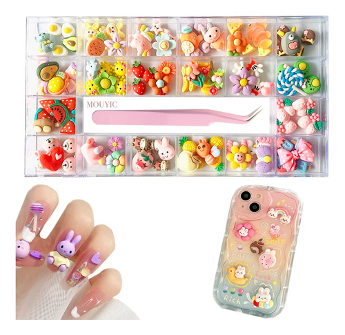 100 Figuras Kawai Moños Para Uñas O Celular  + Caja + Pinza