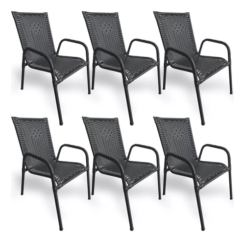 Kit 6 Cadeiras Jardim Area Externa Vime Fibra Sintética     