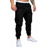 Jogger Pantalones Hombre Cargo Bolsillos Casuales Slim Moda