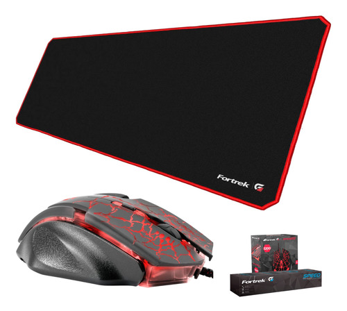 Mousepad Gamer 80x30cm Grande E Mouse Fortrek 3200dpi Gamer 