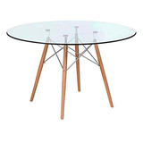 Mesa Redonda Charles Eames 90cm Tampo Vidro Sala Jantar